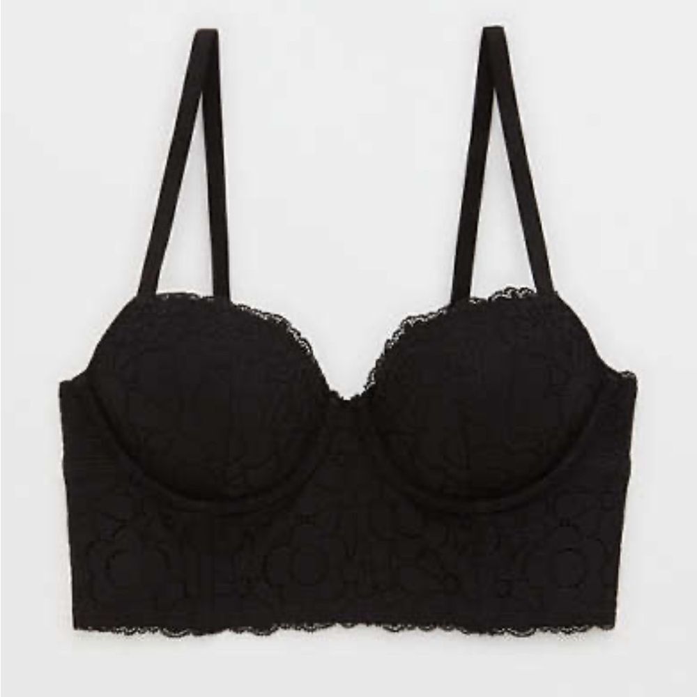 NWT AERIE SIZE 36DD real happy‎ Demi lightly lined candy lace bra black floral